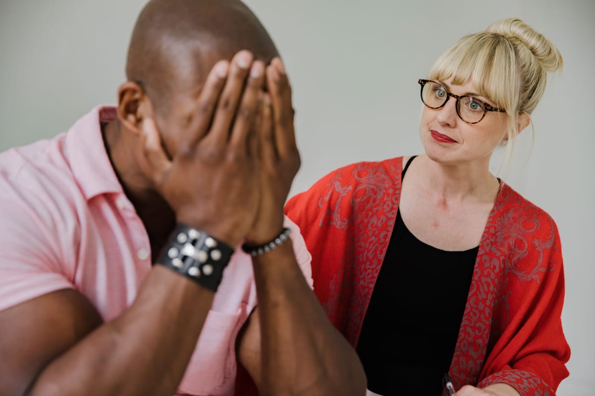 A calm conversation focused on listening and support.